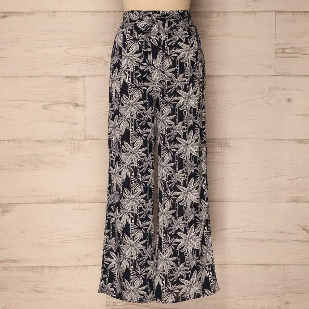 Palm Print Wide Leg Pants